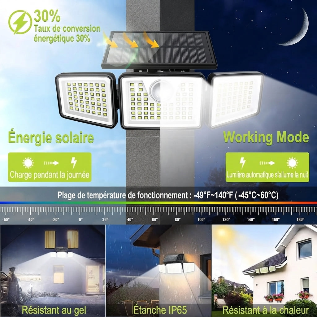 Projecteur Solaire Extérieur 3 Têtes IP65