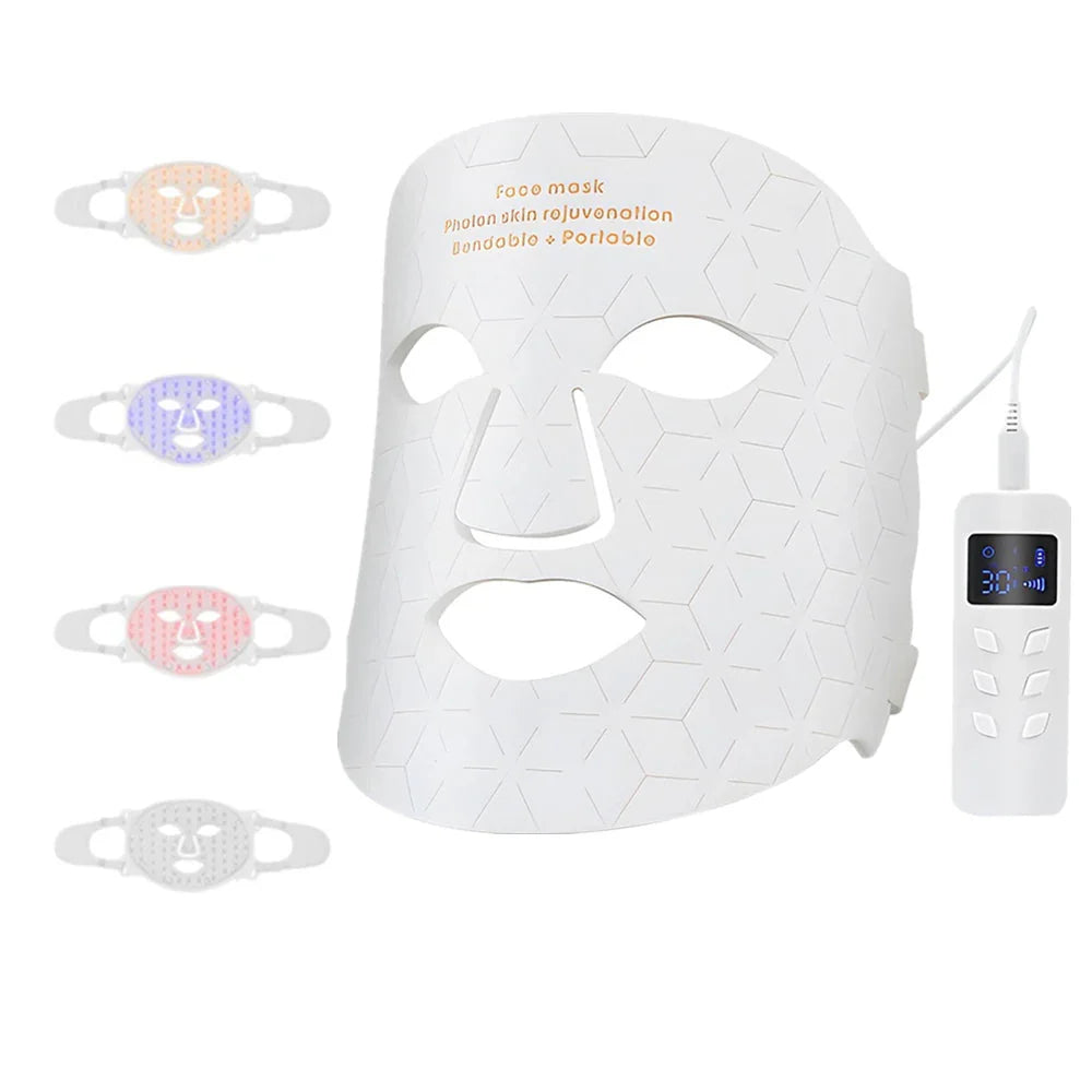 Masque LED Rajeunissement Facial et Cou - 4 Modes Lumière