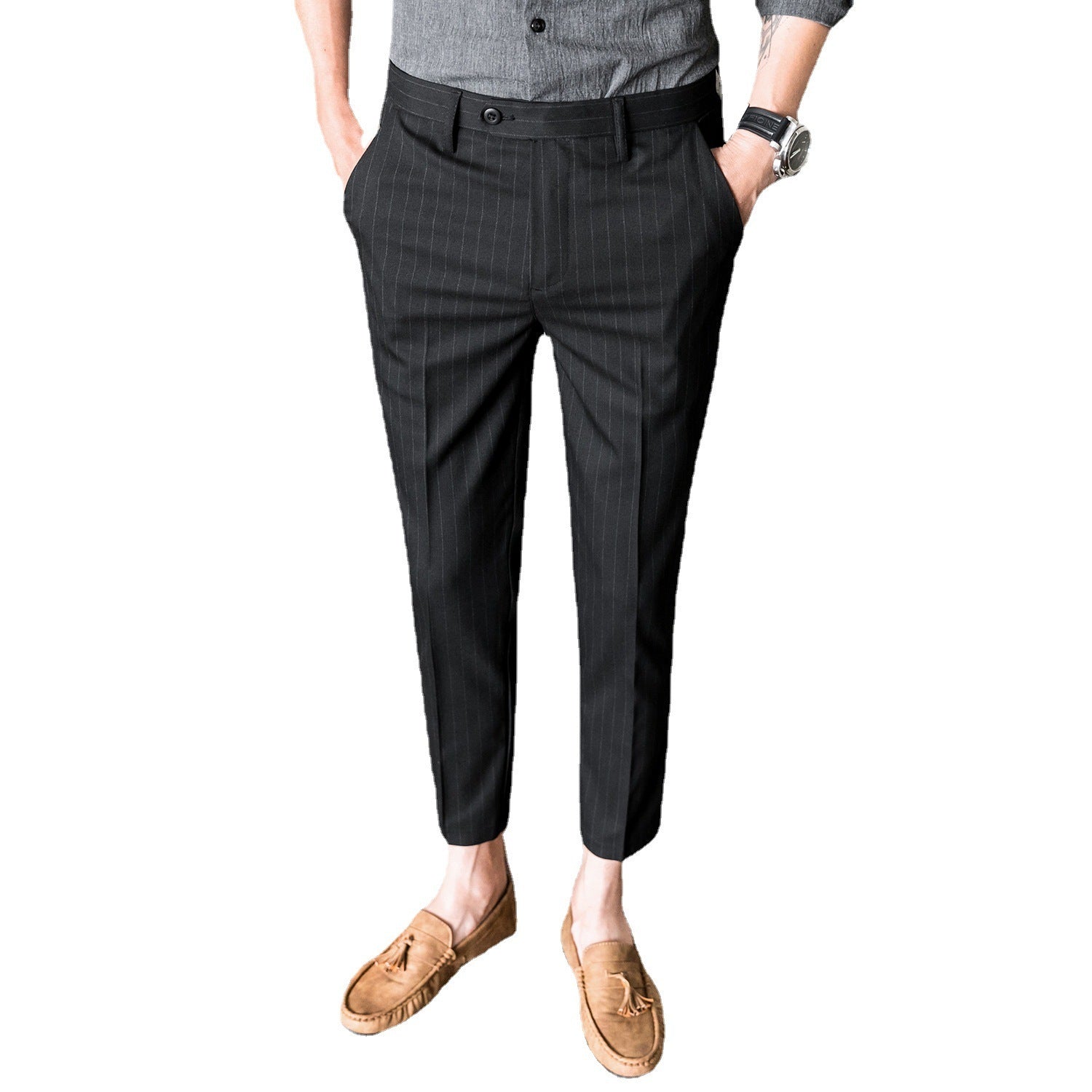 Pantalon de Costume Homme Slim Coupe Droite Style Business Décontracté