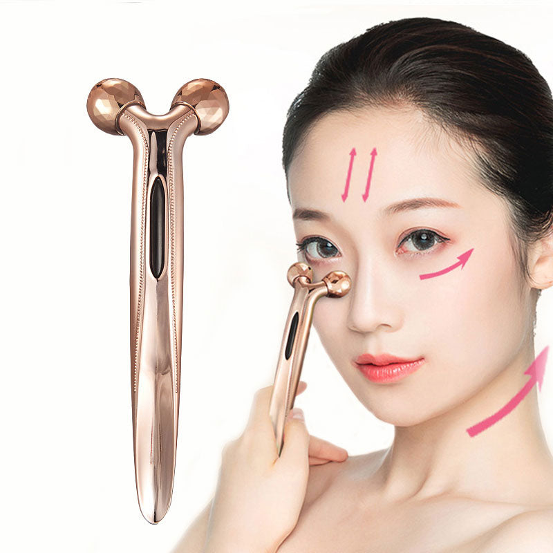 Masseur Facial 3D Roller Manuel Or Rose - Lifting Visage Ions Positifs