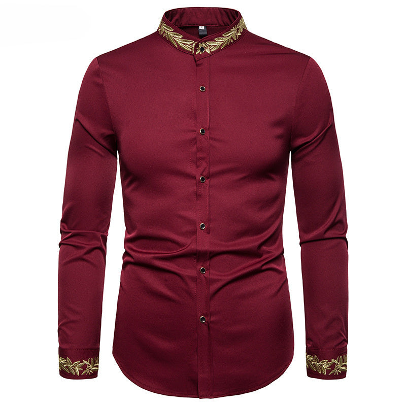 Chemise Col Mao Broderie Dorée - Élégante