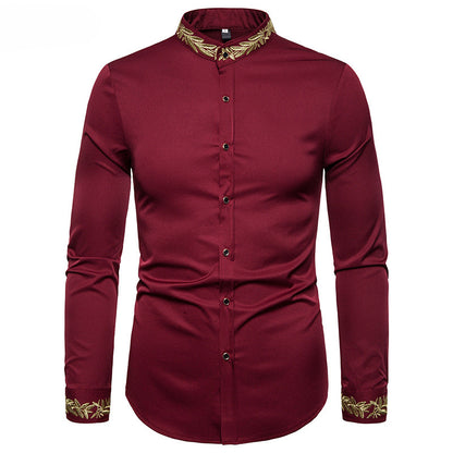 Chemise Col Mao Broderie Dorée - Élégante