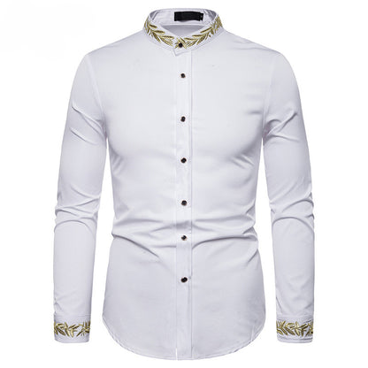 Chemise Col Mao Broderie Dorée - Élégante