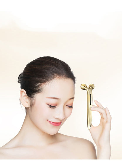 Masseur Facial 3D Roller Manuel Or Rose - Lifting Visage Ions Positifs
