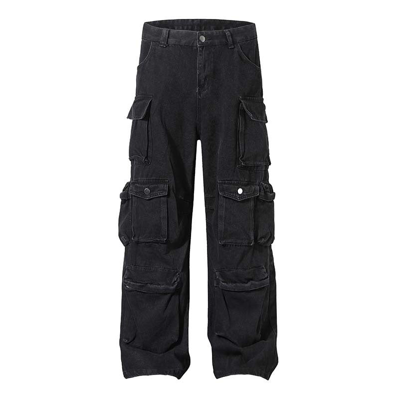 Jean Cargo Noir Homme Multipoches - Style Streetwear 100% Coton - Tissu naturel,