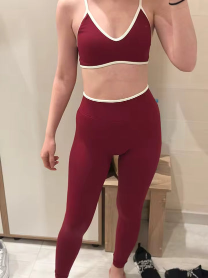 Ensemble Yoga Sans Couture – Brassière V & Legging Taille Haute | Bicolore