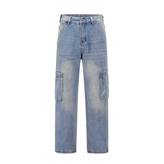 Jean Cargo Bleu Coton - Poches Utilitaires Style Streetwear
