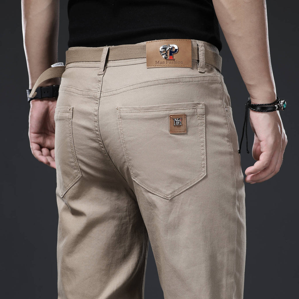 Pantalon Décontracté Homme Coton  Droit Printemps-Automne Élastique Taille Moyenne
