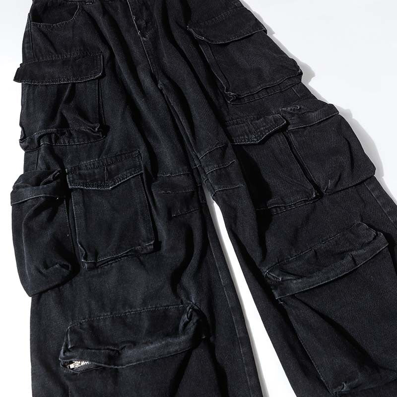 Jean Cargo Noir Homme Multipoches - Style Streetwear 100% Coton - Tissu naturel,