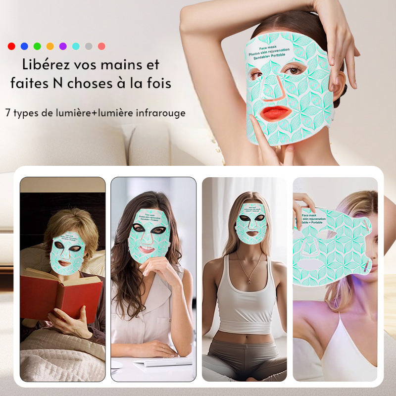 Masque Photonique Visage Portable - Rajeunissement Peau 3 Niveaux Anti-Fatigue