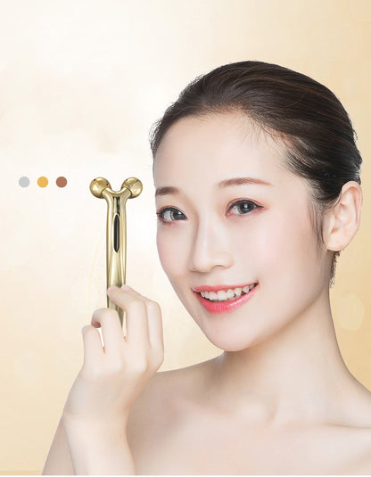 Masseur Facial 3D Roller Manuel Or Rose - Lifting Visage Ions Positifs