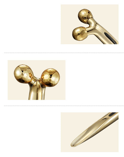 Masseur Facial 3D Roller Manuel Or Rose - Lifting Visage Ions Positifs