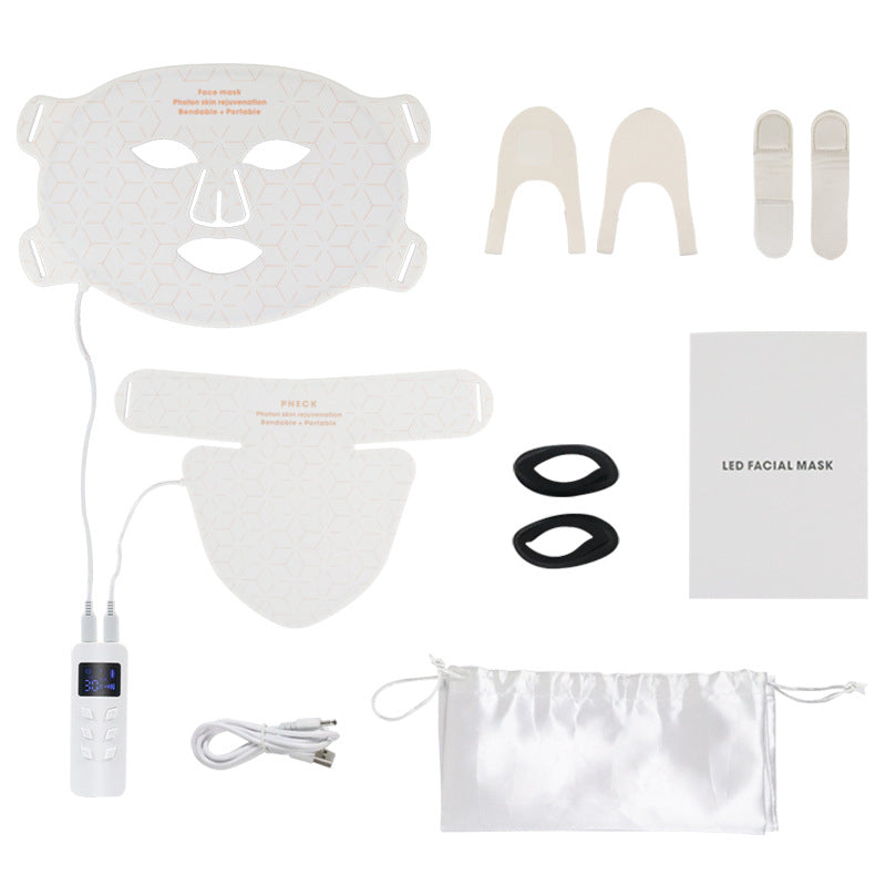 Masque LED Rajeunissement Facial et Cou - 4 Modes Lumière