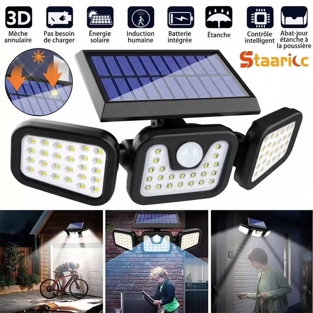 Projecteur Solaire Extérieur 3 Têtes IP65