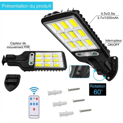 Lampe Solaire COB 1500LM – Détection 270°, 3 Modes, IP65
