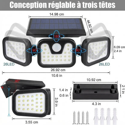 Projecteur Solaire Extérieur 3 Têtes IP65