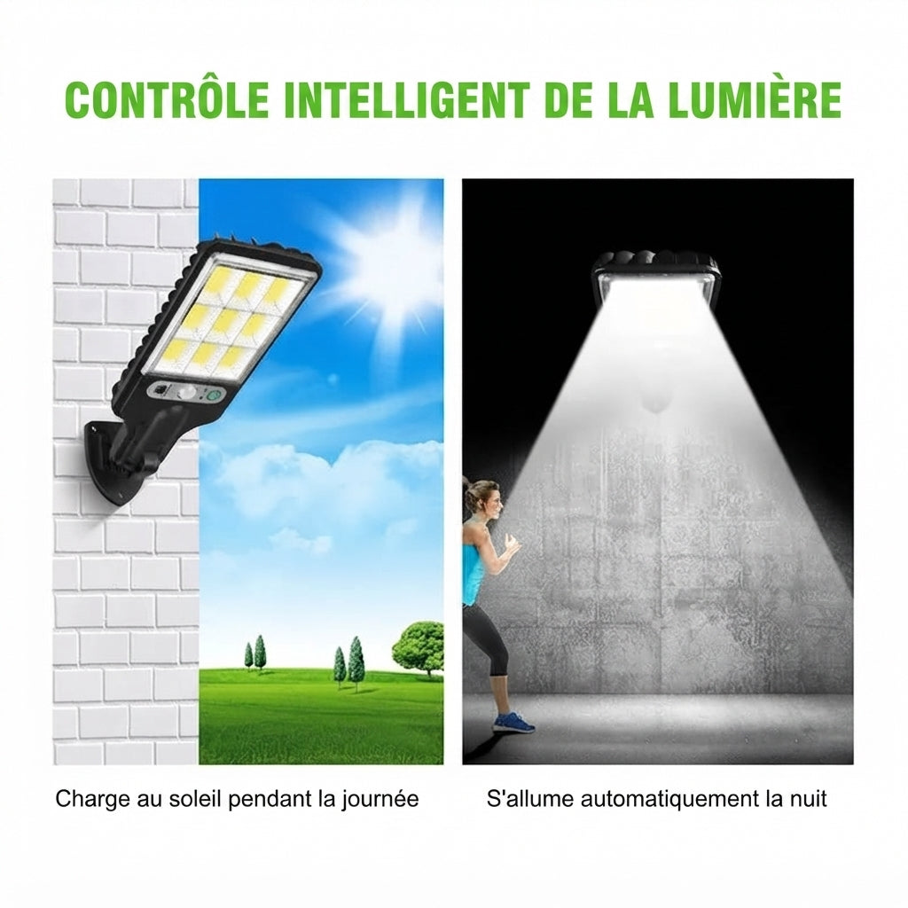 Lampe Solaire COB 1500LM – Détection 270°, 3 Modes, IP65