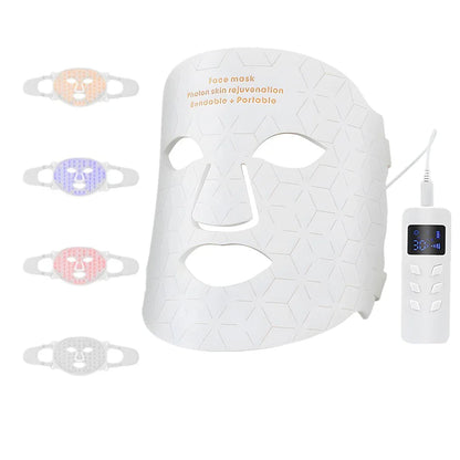 Masque LED Rajeunissement Facial et Cou - 4 Modes Lumière