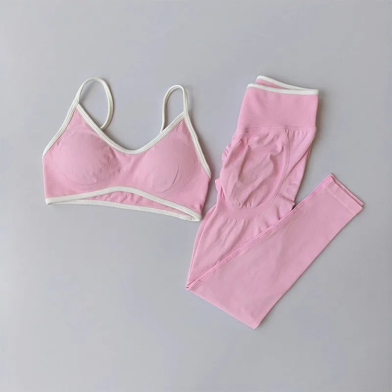 Ensemble Yoga Sans Couture – Brassière V & Legging Taille Haute | Bicolore