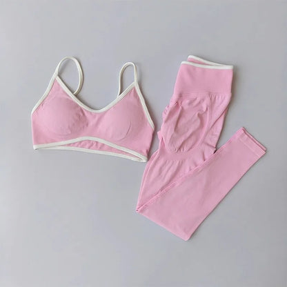 Ensemble Yoga Sans Couture – Brassière V & Legging Taille Haute | Bicolore