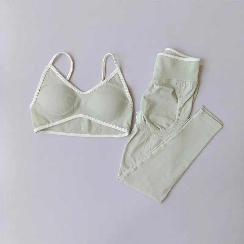 Ensemble Yoga Sans Couture – Brassière V & Legging Taille Haute | Bicolore