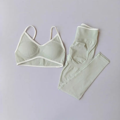 Ensemble Yoga Sans Couture – Brassière V & Legging Taille Haute | Bicolore