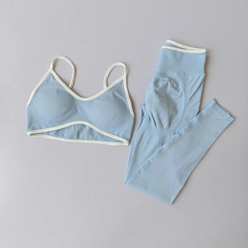 Ensemble Yoga Sans Couture – Brassière V & Legging Taille Haute | Bicolore