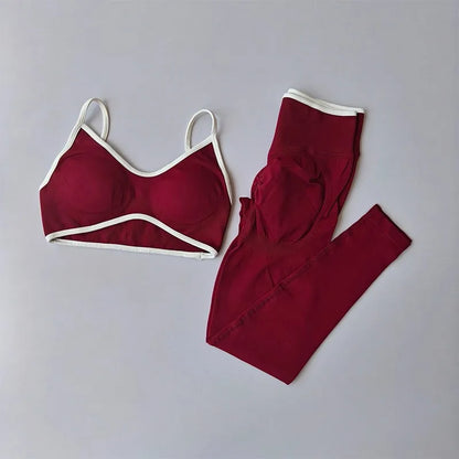 Ensemble Yoga Sans Couture – Brassière V & Legging Taille Haute | Bicolore