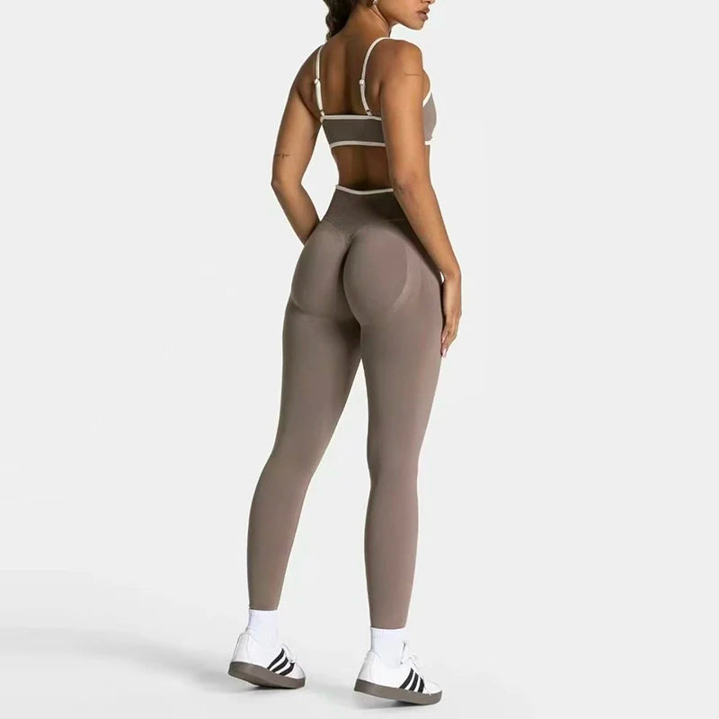 Ensemble Yoga Sans Couture – Brassière V & Legging Taille Haute | Bicolore