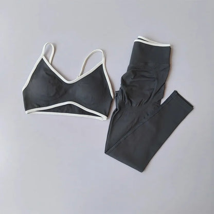 Ensemble Yoga Sans Couture – Brassière V & Legging Taille Haute | Bicolore
