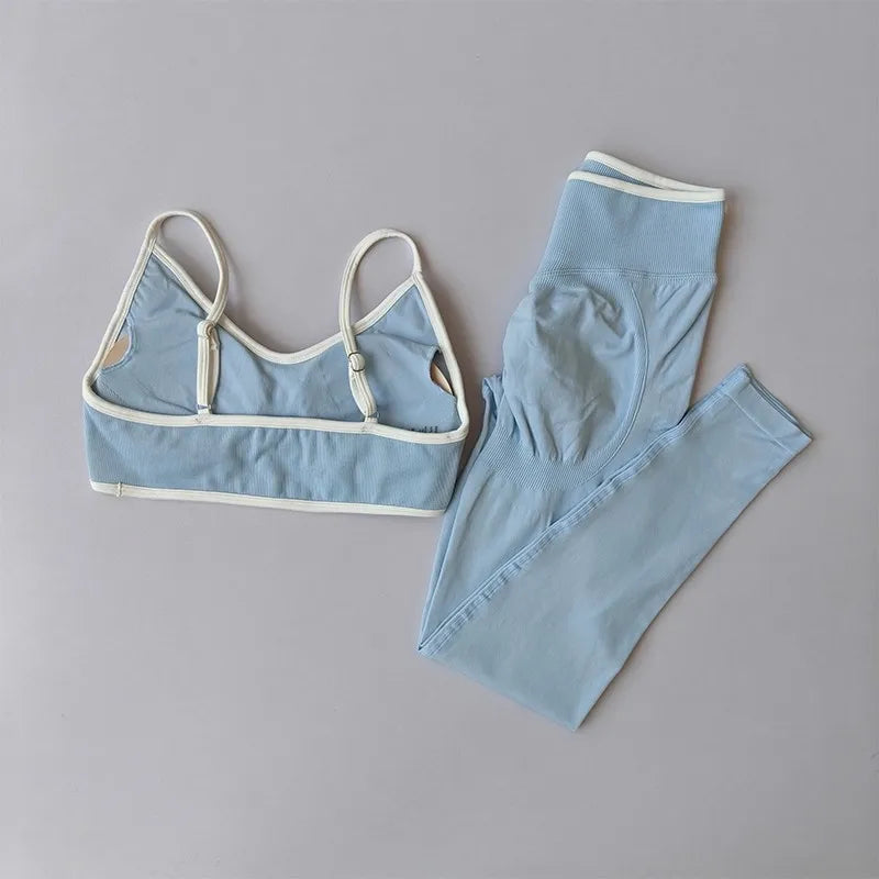 Ensemble Yoga Sans Couture – Brassière V & Legging Taille Haute | Bicolore
