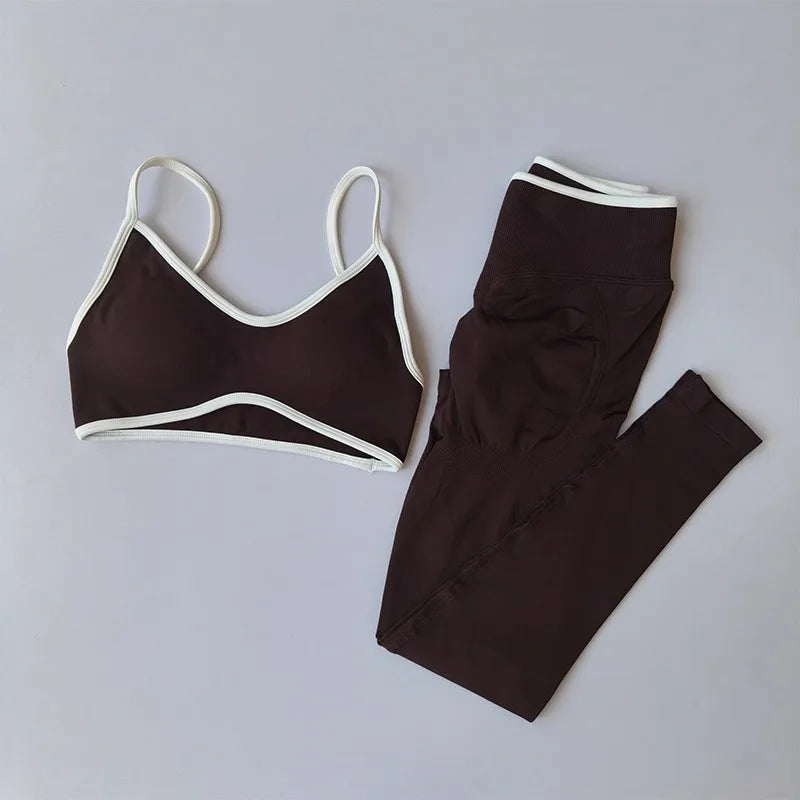 Ensemble Yoga Sans Couture – Brassière V & Legging Taille Haute | Bicolore