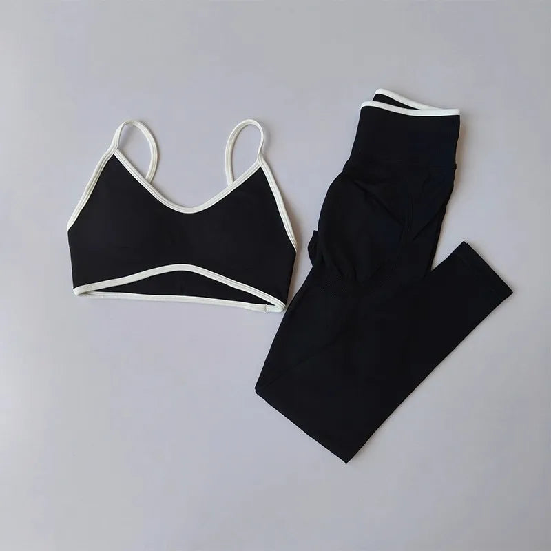 Ensemble Yoga Sans Couture – Brassière V & Legging Taille Haute | Bicolore