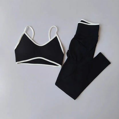 Ensemble Yoga Sans Couture – Brassière V & Legging Taille Haute | Bicolore