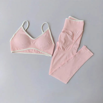 Ensemble Yoga Sans Couture – Brassière V & Legging Taille Haute | Bicolore