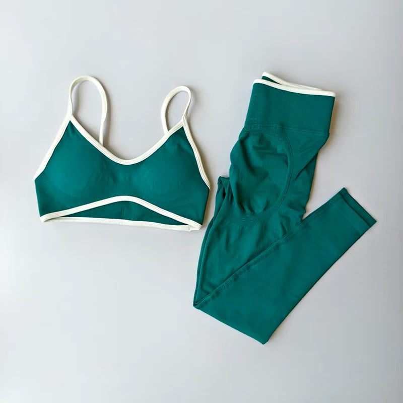 Ensemble Yoga Sans Couture – Brassière V & Legging Taille Haute | Bicolore