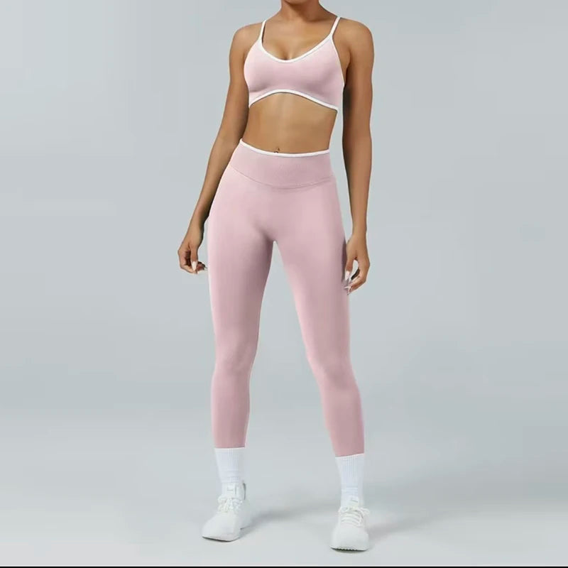 Ensemble Yoga Sans Couture – Brassière V & Legging Taille Haute | Bicolore