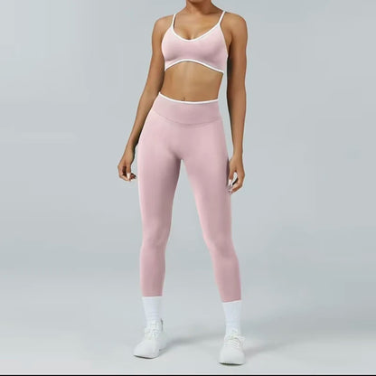 Ensemble Yoga Sans Couture – Brassière V & Legging Taille Haute | Bicolore