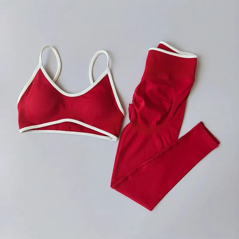 Ensemble Yoga Sans Couture – Brassière V & Legging Taille Haute | Bicolore
