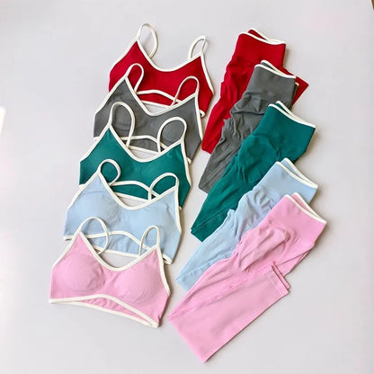 Ensemble Yoga Sans Couture – Brassière V & Legging Taille Haute | Bicolore