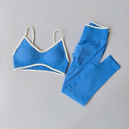 Ensemble Yoga Sans Couture – Brassière V & Legging Taille Haute | Bicolore