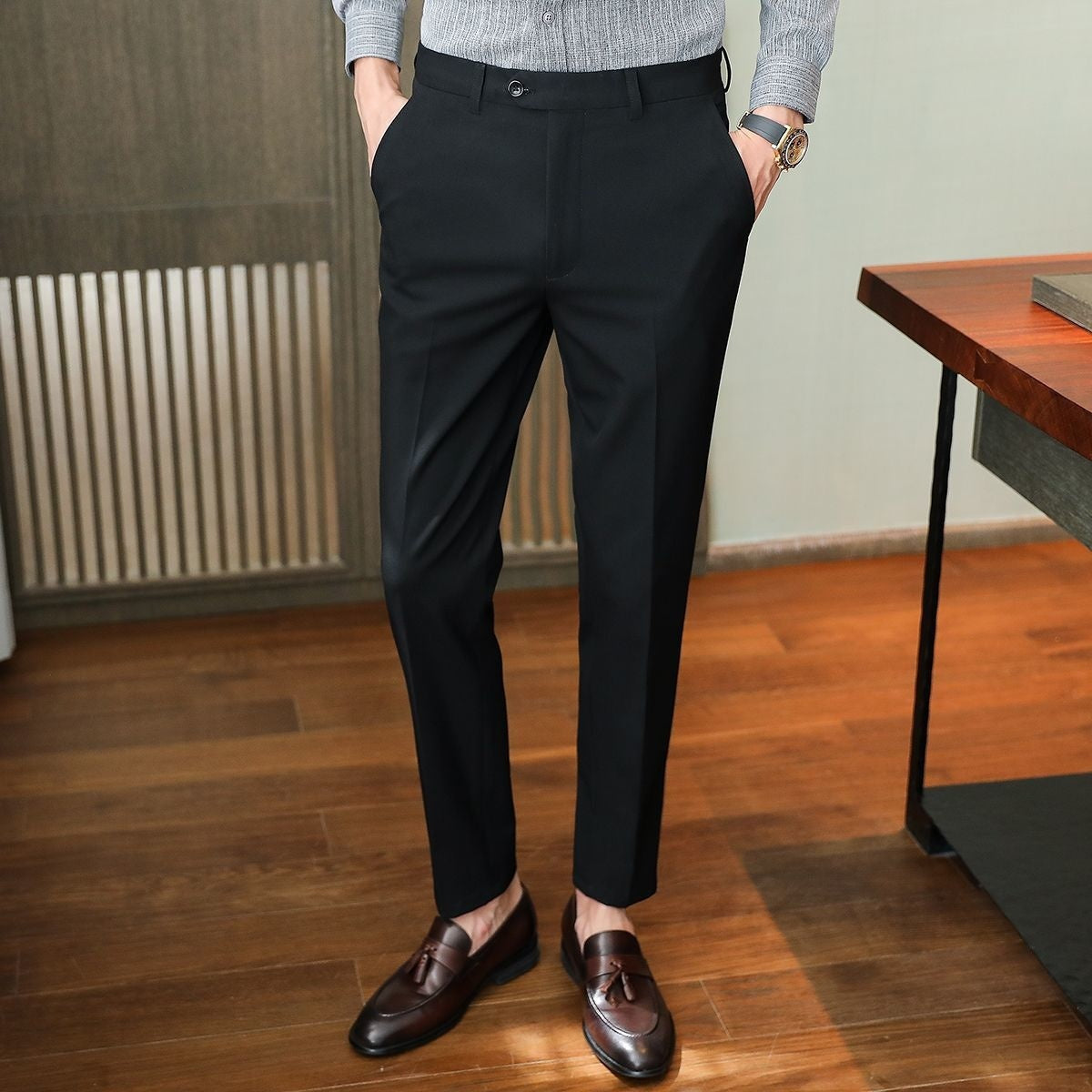 Pantalon de Costume Business Tendance Court Sans Repassage