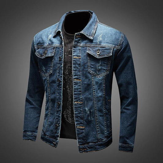 Veste Jean Homme Bleu Foncé Slim Fit - 100% Coton Épais