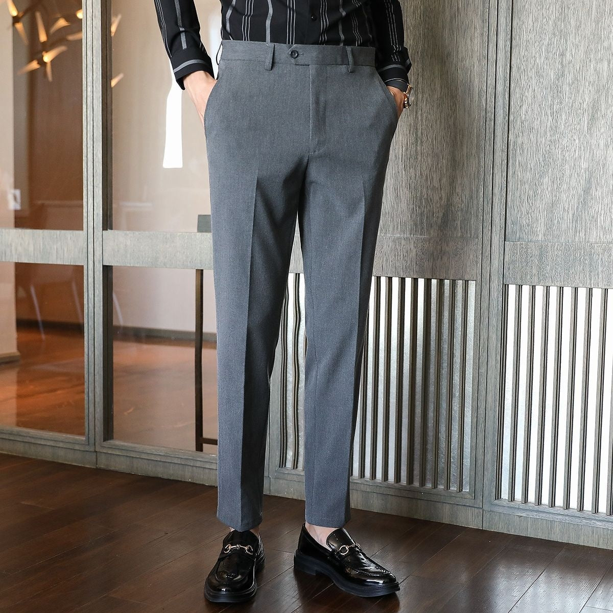 Pantalon de Costume Business Tendance Court Sans Repassage