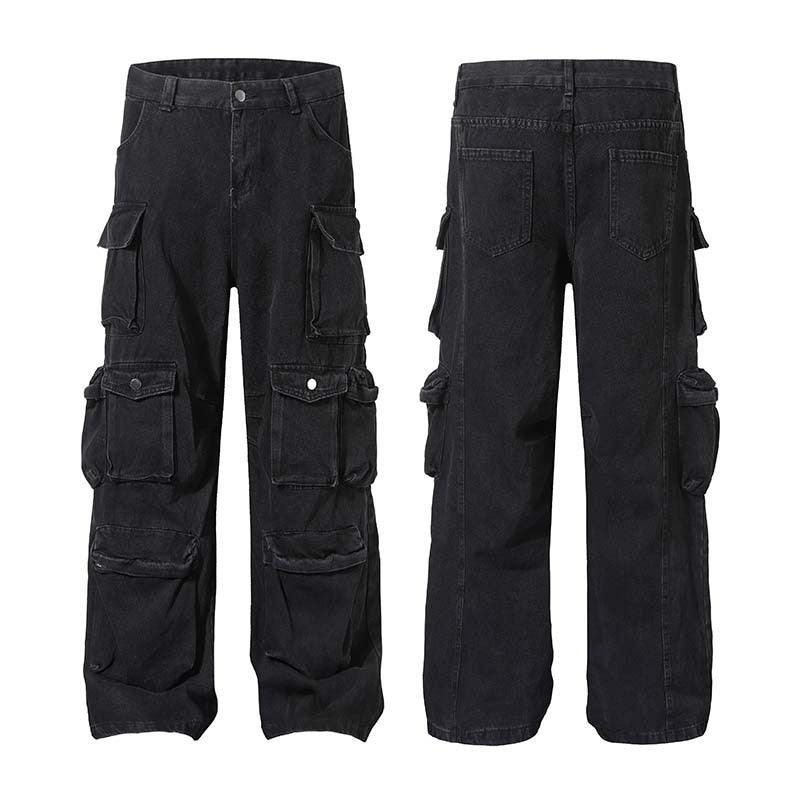Jean Cargo Noir Homme Multipoches - Style Streetwear 100% Coton - Tissu naturel,