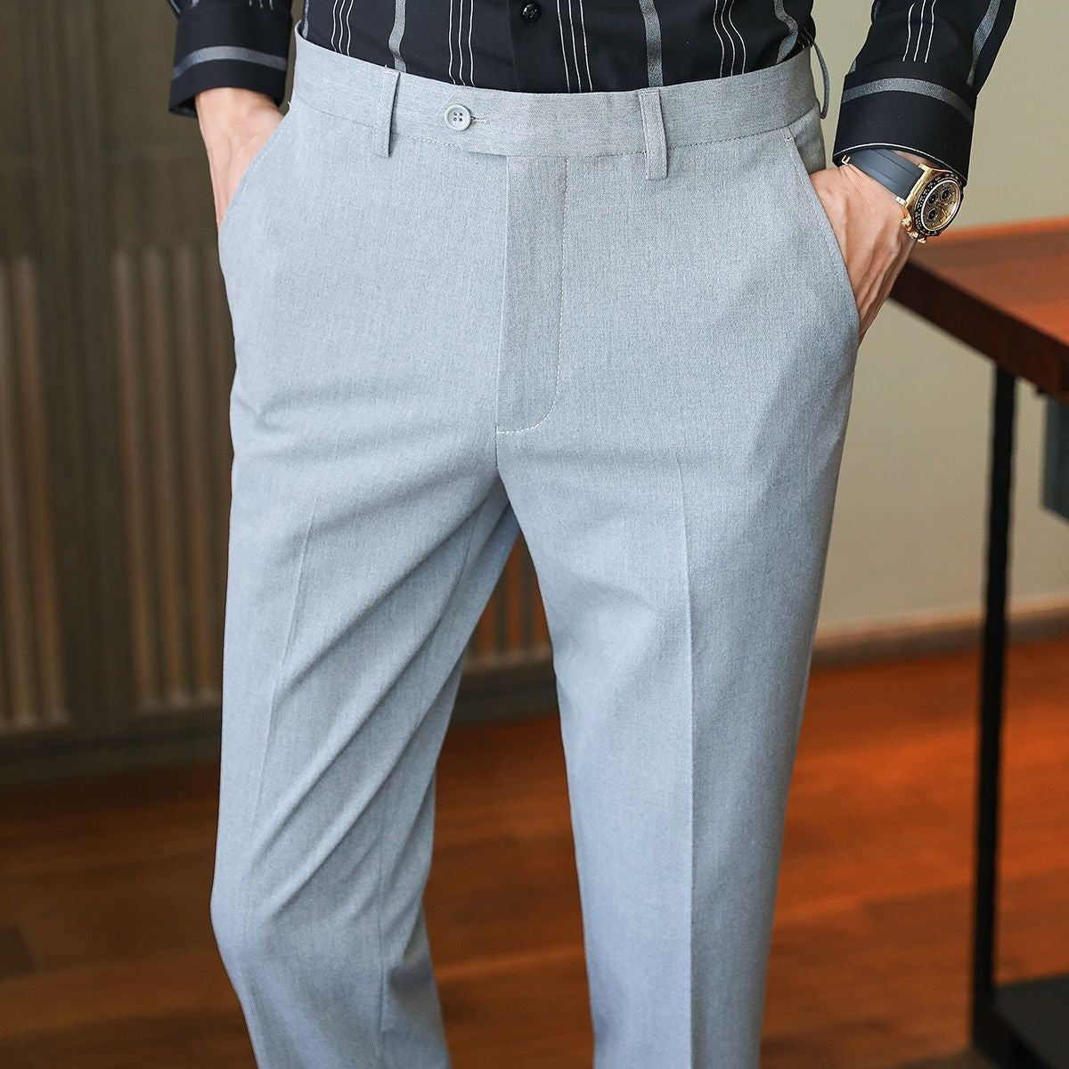 Pantalon de Costume Business Tendance Court Sans Repassage